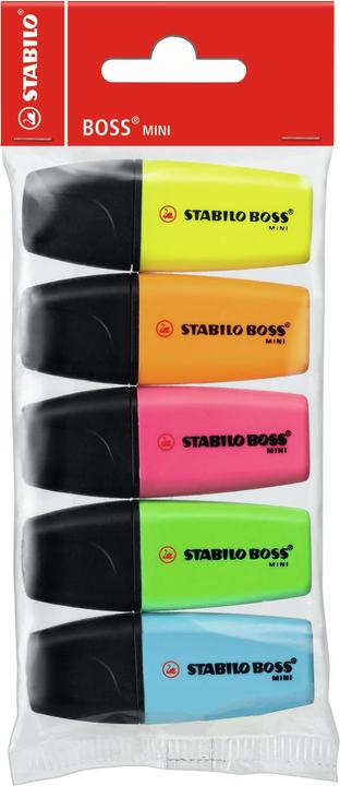 Produktbild STABILO BOSS MINI Textmarker (Orange, Blau, Grün, Gelb, Pink, 5 mm, 5 x)