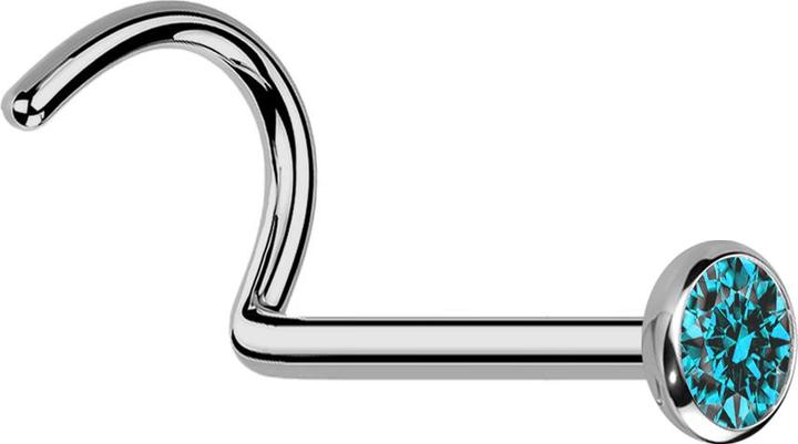 Immagine prodotto Star Piercing Nasenstecker gebogen silber mit flacher Halbkugel Kristall aqua (Titanio G23)
