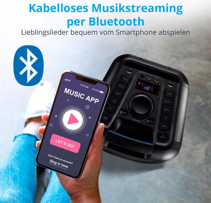 Immagine prodotto Medion P61080 sistema audio per feste con altoparlanti, microfonico, karaoke, batterie oplaadbare (4 h, Corrente elettrica)