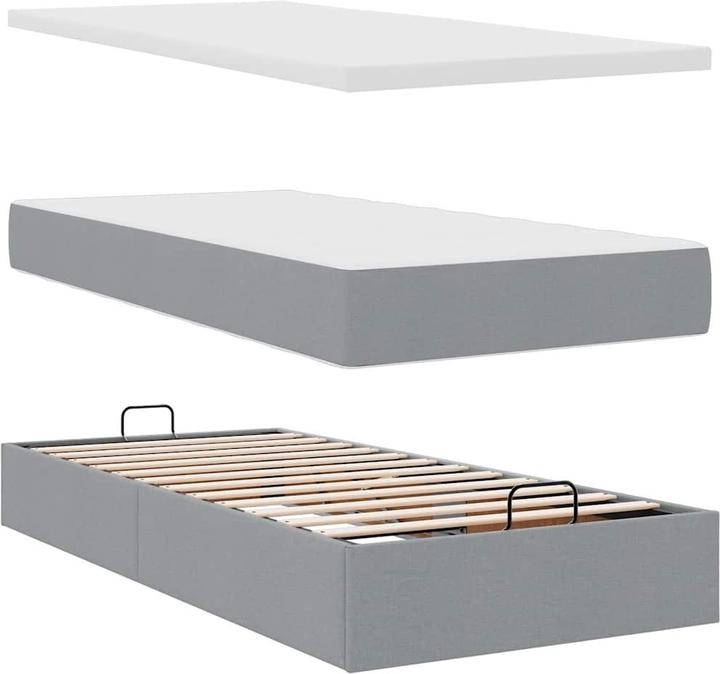 Produktbild VidaXL Ottoman-Bett mit Matratze Hellgrau 90x190 cm Stoff (90 x 190 cm)