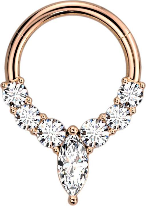 Immagine prodotto Star Piercing Anello micro segmento con cerniera in oro rosa sei cristalli argento e uno ovale (Acciaio chirurgico 316L, senza ottone)