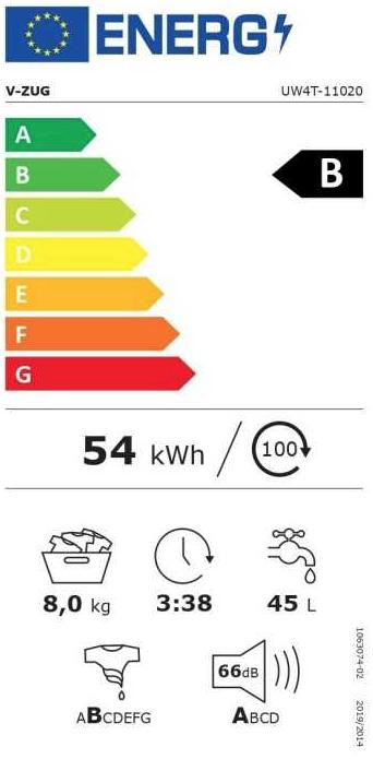 Label énergétique V-Zug 1102010024 (8 kg, Gauche)
