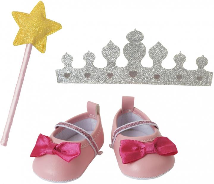 a sparkling silver crown with elasticated ribbon and a delightful glitter wand, Pink ballerinas with a pink bow