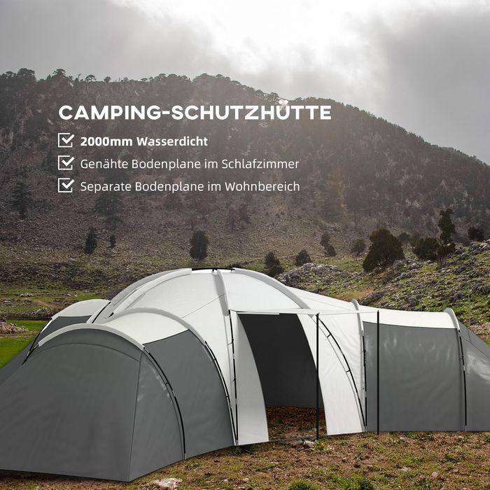 Immagine prodotto Swisshandel24 Tenda a tunnel tenda da campeggio 6-9 persone tenda familiare 3 camere da letto 2000mm Oxford grigio (Tenda a tunnel, 9+ persone)