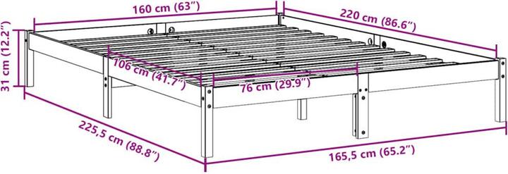 Image du produit VidaXL Bett Extra Lang ohne Matratze 160x220 (160 x 220 cm)