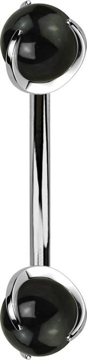 Star Piercing Micro Banane silber Innengewinde mit zwei Kugeln Onyx Stein gefasst (Mineralisch, ohne Messing, Titan G23)