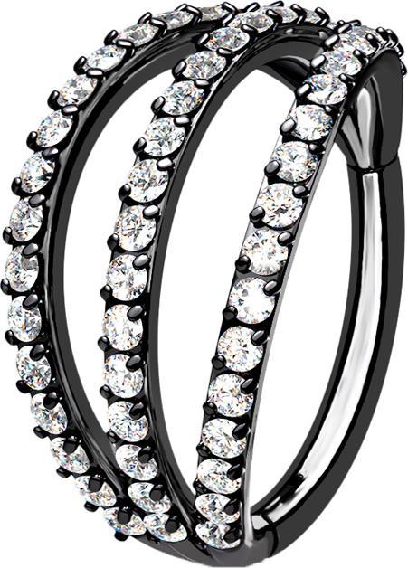 Produktbild Star Piercing Micro Segmentring klappbar schwarz drei Ringe mit Kristallen (ohne Messing, Chirurgenstahl 316L)