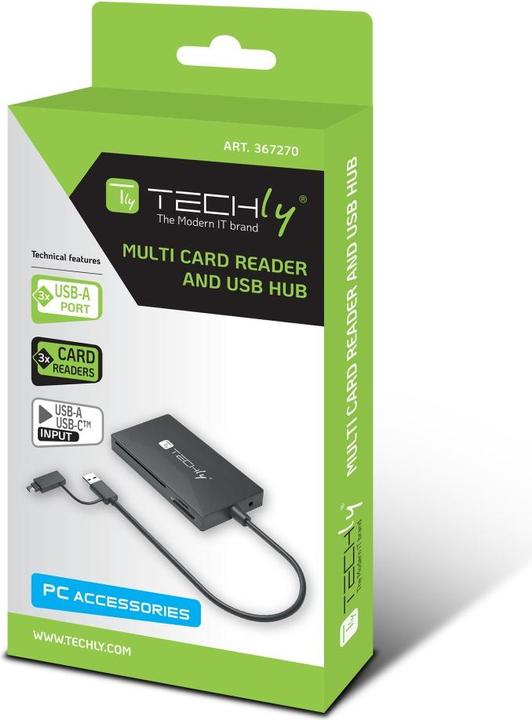 Produktbild Techly Multi-Kartenleser und HUB USB-A/C (Type-B)