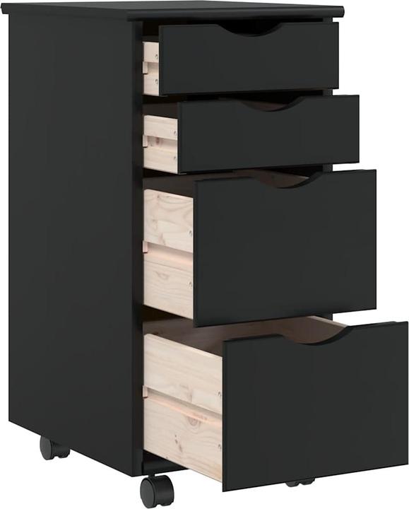 Actual product image VidaXL Rollschrank mit Schubladen MOSS Schwarz Massivholz Kiefer