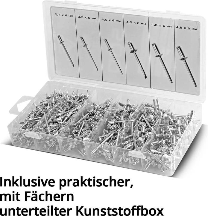 Produktbild Stahlwerk Nieten Sortiment 1000-teilig Blindnieten Set aus Aluminium Nietenset