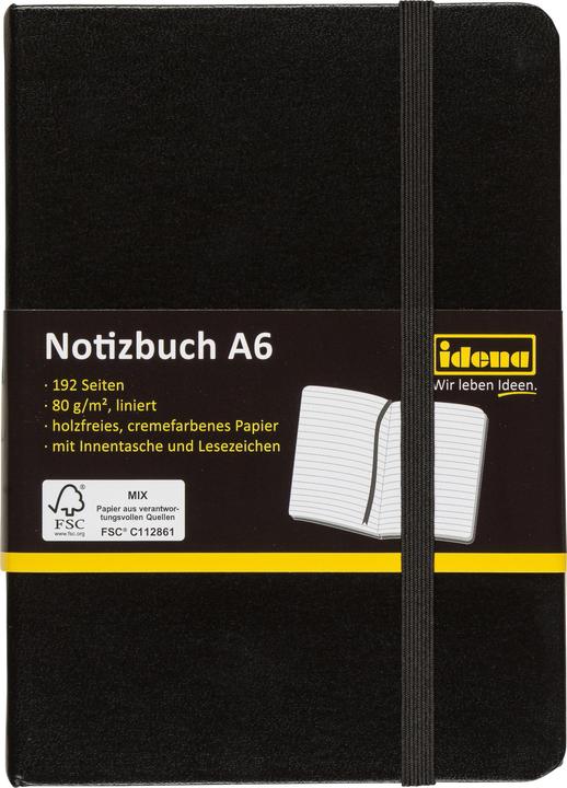 Image du produit Idena Carnet de notes A6 ligné noir FSC-Mix (A6, À rayures, Couverture rigide)