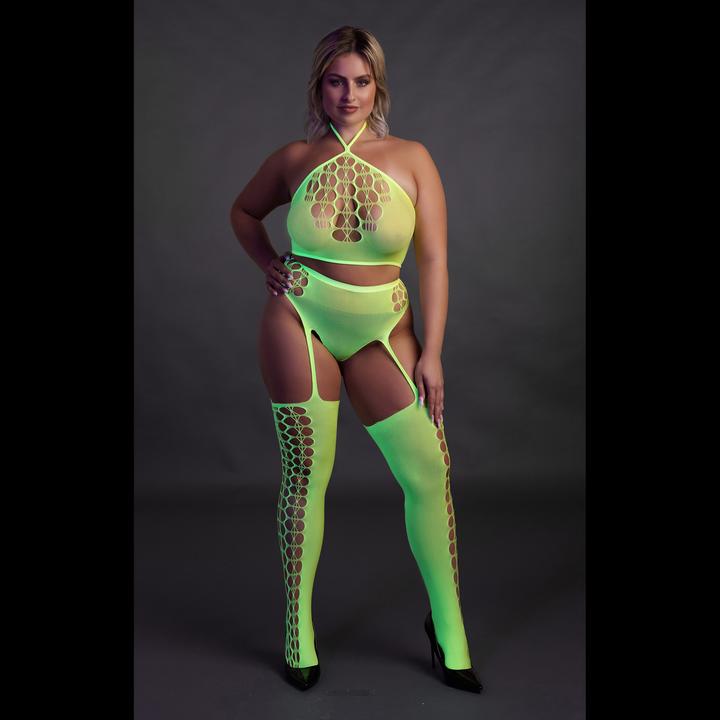 Actual product image Ouch! Two Piece with Crop Top and Stockings - Green - XL/XXXXL (Plus Size)