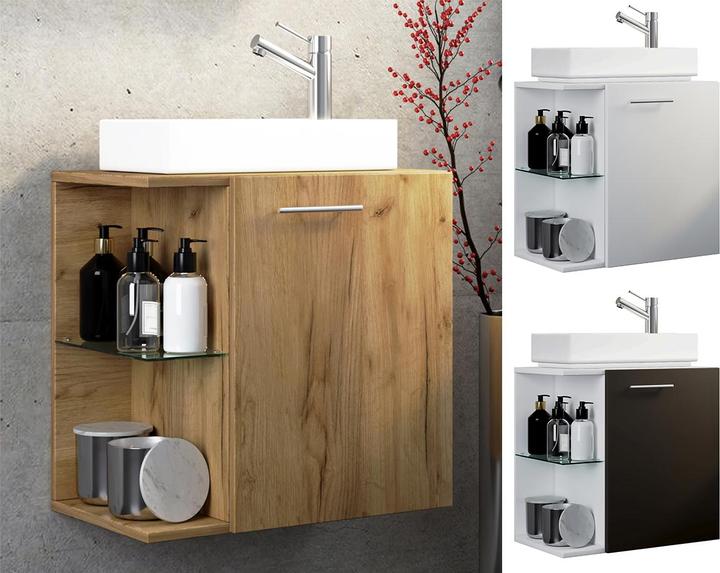 Produktbild VCM 2-tlg Badmöbel Set Gäste WC Gästebad Waschplatz Waschtisch klein schmal Hausa