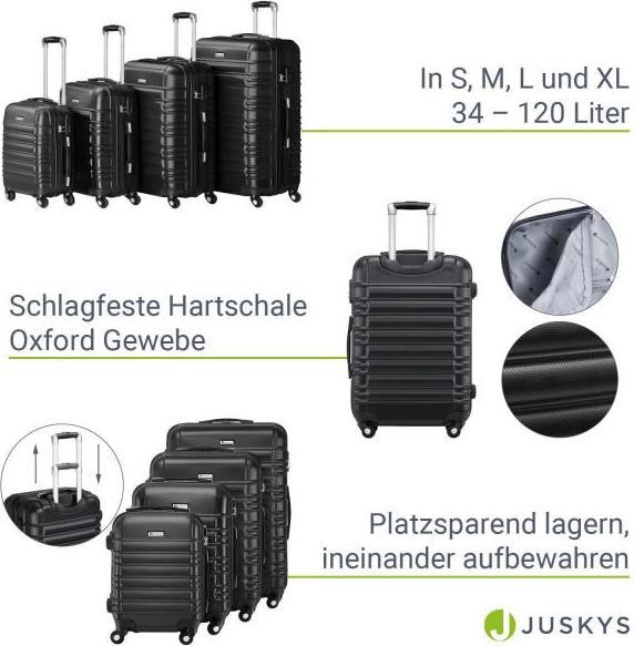 Produktbild Juskys Hartschalen Kofferset Rom (120 l, Handgepäck (bis 50l), M (50 - 90l), L (90 - 115l), XL (ab 115l))
