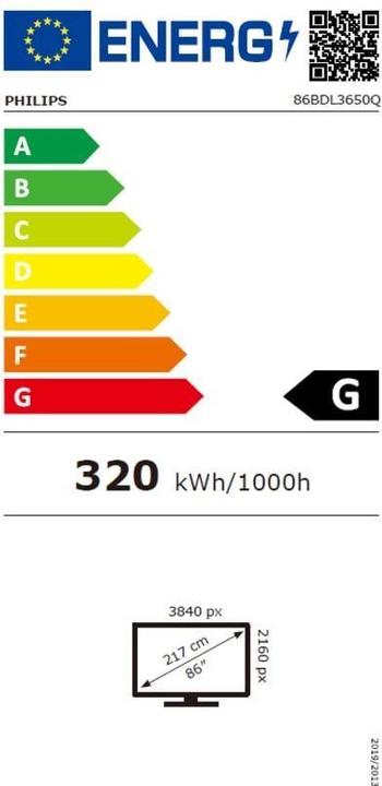 Energie-Label Philips Signage Solution Q-Line 86BDL3650Q/00 (3840 x 2160 Pixel, 86")
