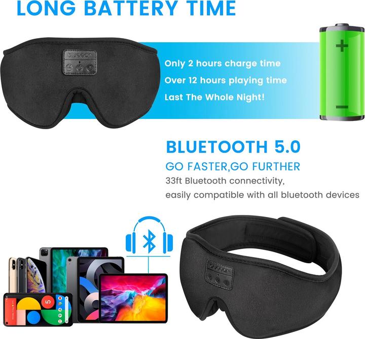 Immagine prodotto PhoneLook Premium Bluetooth Schlafmaske Kopfband mit integrierten Musik Lautsprechern