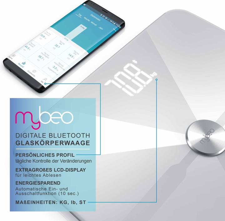 Immagine prodotto Mybeo Bilancia per il grasso corporeo, bilancia digitale Bluetooth per l'analisi del corpo, bilancia (180 kg)
