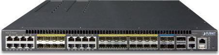 Produktbild Planet 24-Port 100/1000X SFP with 12-Port Shared 10/100/1000T and 4 Optional 10G slots Layer3 Stackable... (24 Ports)