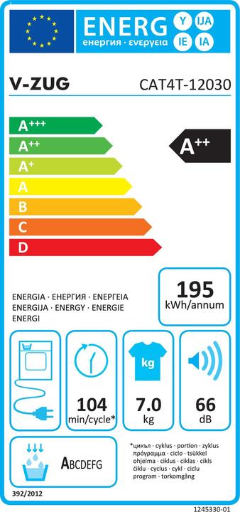 Label énergétique V-Zug Sèche-linge CombiAdoraSéchage V4000 (7 kg, Gauche)