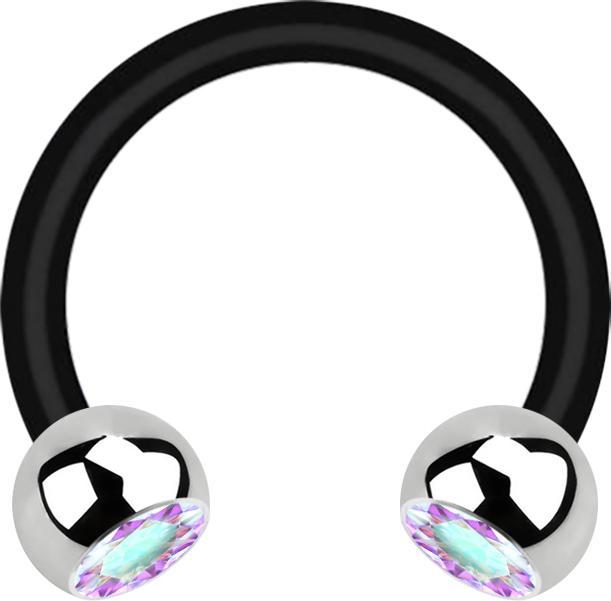 Produktbild Star Piercing Micro Circular Barbell schwarz mit zwei Kugeln silber Kristall multicolor (ohne Messing, Chirurgenstahl 316L, Bioflex)