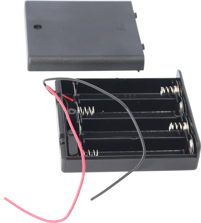 Produktbild XCell AccuCell Batteriehalter für 4 Stück Mignon AA HR-3, LR6 Batterien oder Akkus mit Deckel und Kabel