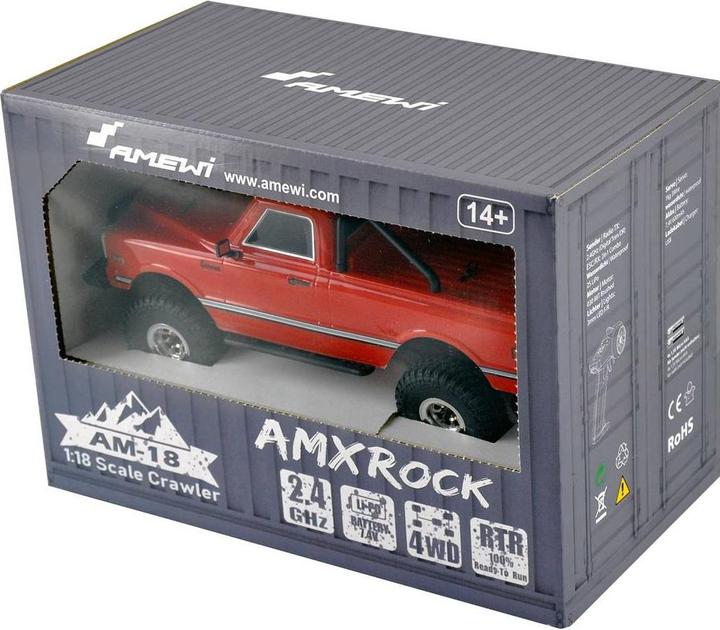 Produktbild Amewi AMXRock AM18 Elektro Brushed Crawler 4WD 1:18 RTR Pick-Up rot (RTR Ready-to-Run)