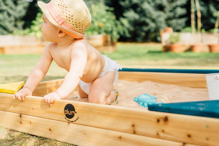 Actual product image Plum Play sandbox with storage compartment and protective cover