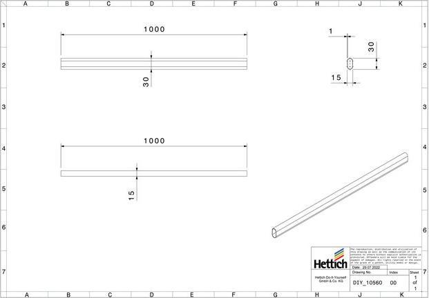 Produktbild Hettich Schrankrohr 15 x 30 x 1000 mm, oval, weiss