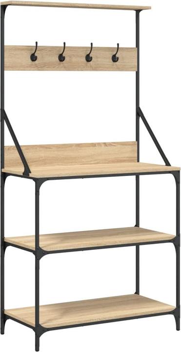 VidaXL Bakkersrek met haken 4 planken Sonoma eik (84 x 40,5 x 170 cm)