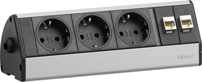 Evoline 93004783 Multiple socket outlet without switch 3gang black, silver protective contact 1pc. (3 x)