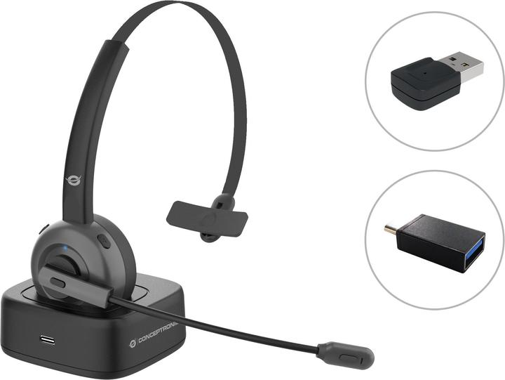 Produktbild Conceptronic POLONA Kabelloses Bluetooth-Headset mit Ladedoc & Bluetooth USB audio adapter (Kabellos, USB-C)