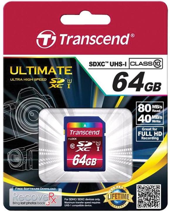 Actual product image Transcend SDXC Ultimate 200x (64 GB, SDXC, U1, UHS-I)