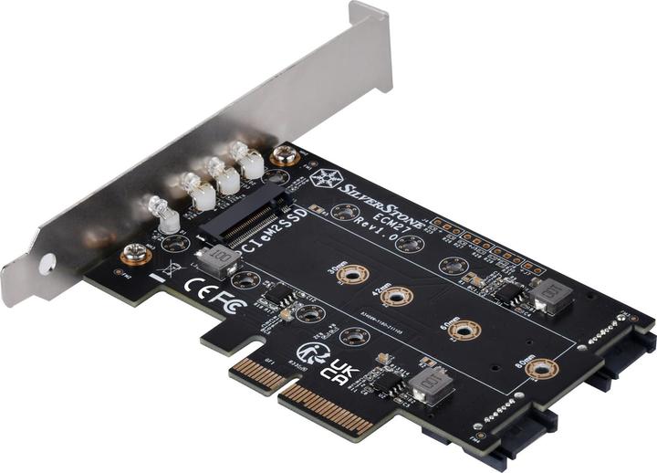 Silverstone SST-ECM27 M.2/SATA adapter card, PCIe 4.0, 1x M-Key, 2x SATA 6G - low profile