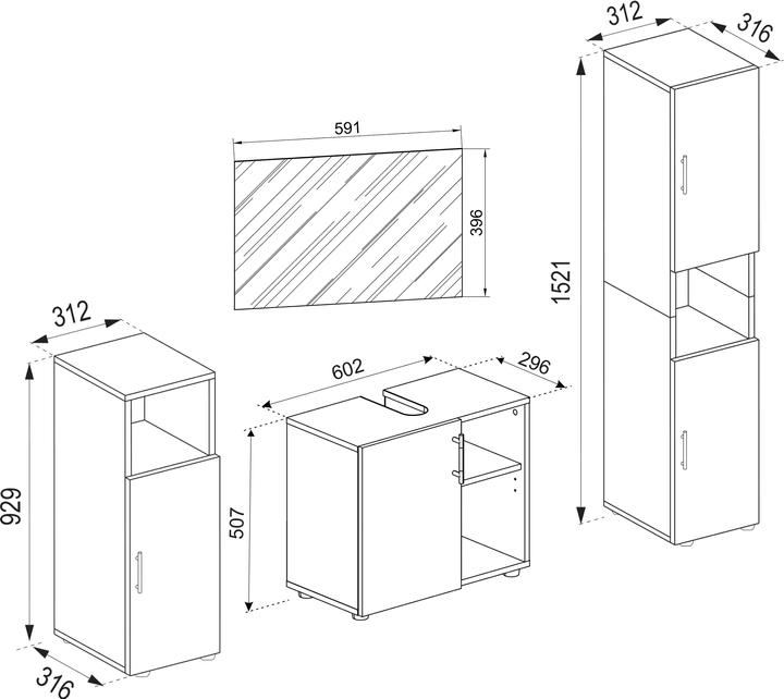 Nutritional values and ingredients VCM 4-piece bathroom furniture set complete set wood Flandu ll