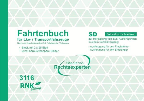 Produktbild Rnk Verlag Fahrtenbuch, Lkw mit Kraftstoffverbrauch Formularbuch 3116 (25 x)