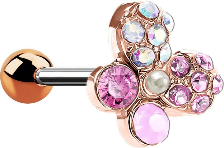 Produktbild Star Piercing Micro Barbell rosegold Schmetterling mit Kristallen (Chirurgenstahl 316L, Messing)