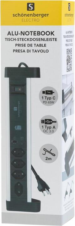 Actual product image Schönenberger Alu Office Line (4 x, Type 13, USB-A, 2 m)