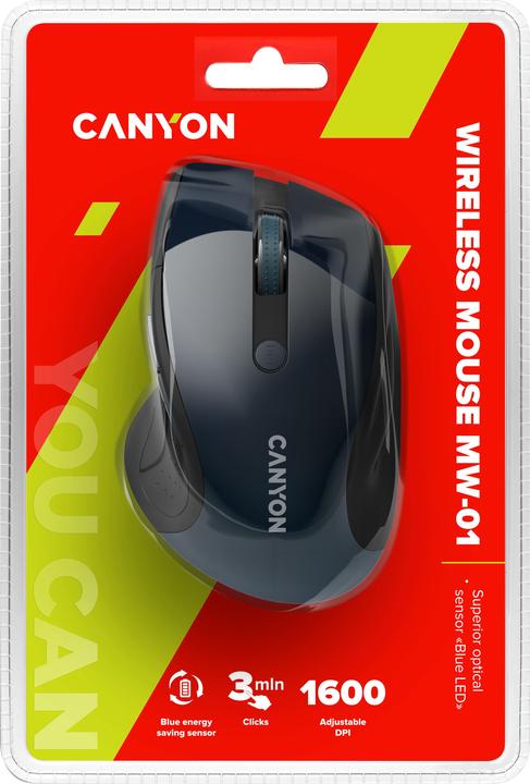 Produktbild Canyon Wireless mouse MW-01, blue LED sensor, 6 buttons, 2.4GHz, Black (Kabellos)
