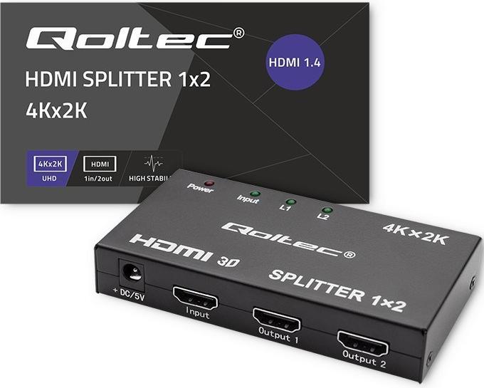 Immagine prodotto Qoltec 51796 Splitter HDMI attivo 2 x HDMI 4K x 2K | 3 4 Gbit/s