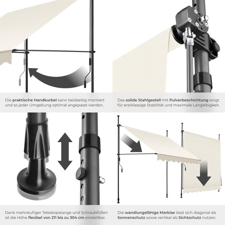 Image du produit tectake Store à pince sans perçage avec manivelle, réglable en hauteur (2 m)