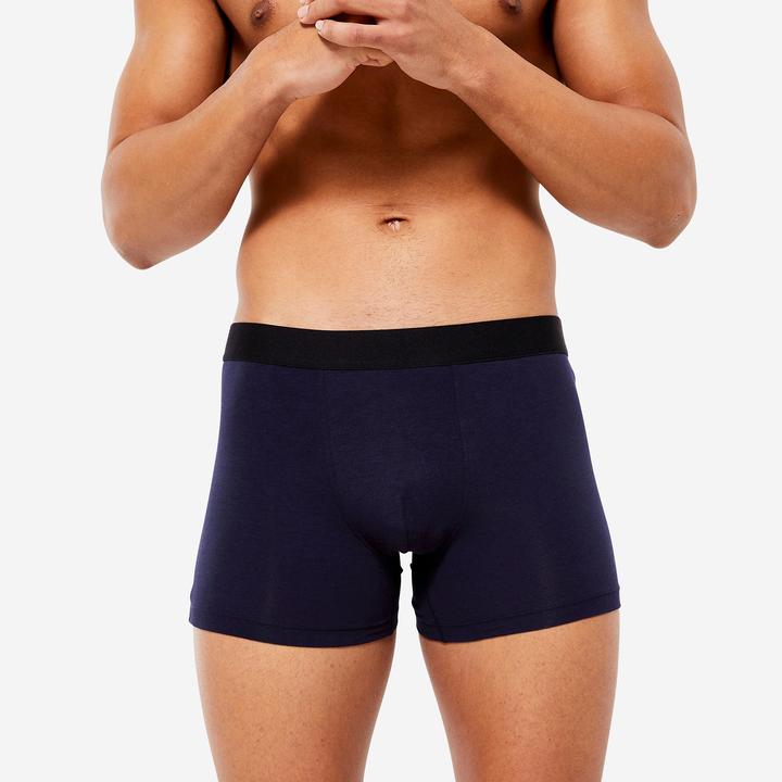 Immagine prodotto Domyos Boxer da uomo in cotone confezione da 3 pezzi - nero/grigio/blu (XXL, confezione da 3)