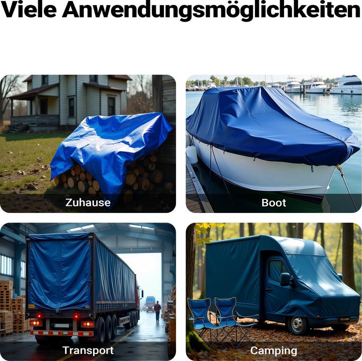 Actual product image Wiltec Cover tarpaulin weatherproof blue 7x6m PE tarpaulin with eyelets 240g/m² Garden tarpaulin (7 x 6 m)