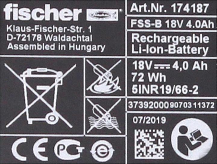 Actual product image Fischer Battery pack FSS-B 18V 4.0Ah 552930 - Battery - 4.000 mAh (18 V)