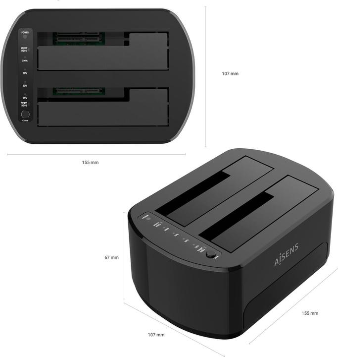 Immagine prodotto Aisens ESTACION DOCKING DOBLE ASDS-D03B SATA 2.5 3.5 A USB 3.0 3.1 GEN1 CLONE (3.5", 2.5")