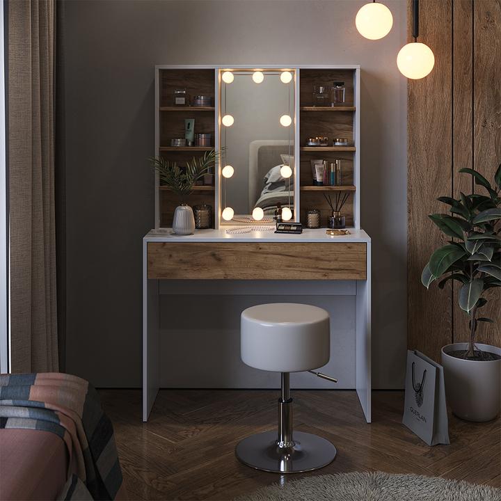 Actual product image Vicco Alexa with stool and lighting (93 x 40 x 147 cm)