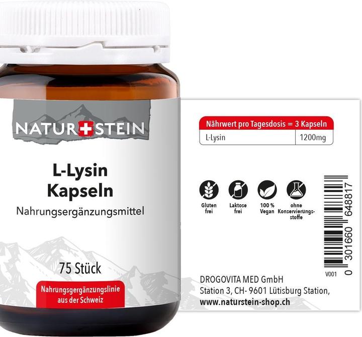 Produktbild Naturstein L-Lysin Kapseln 75Stk. (75 Stück, Kapseln, 155 g)