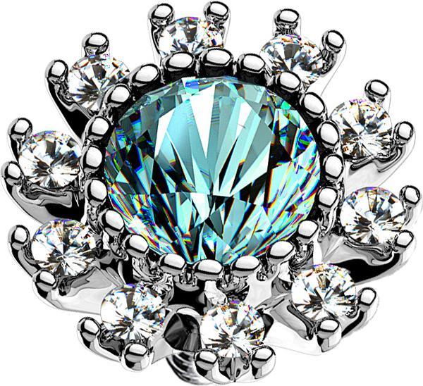Actual product image Star Piercing Dermal Anchor silver double crystal paved aqua (Surgical steel 316L, Brass)