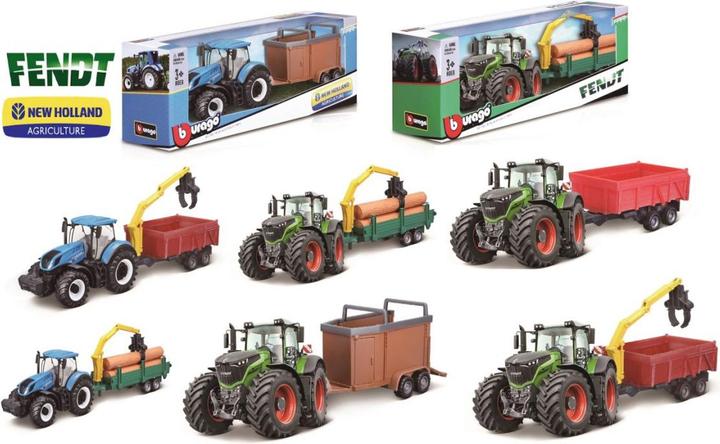 Produktbild Bburago Farm Tractor mit Anhänger Fendt und New Holland