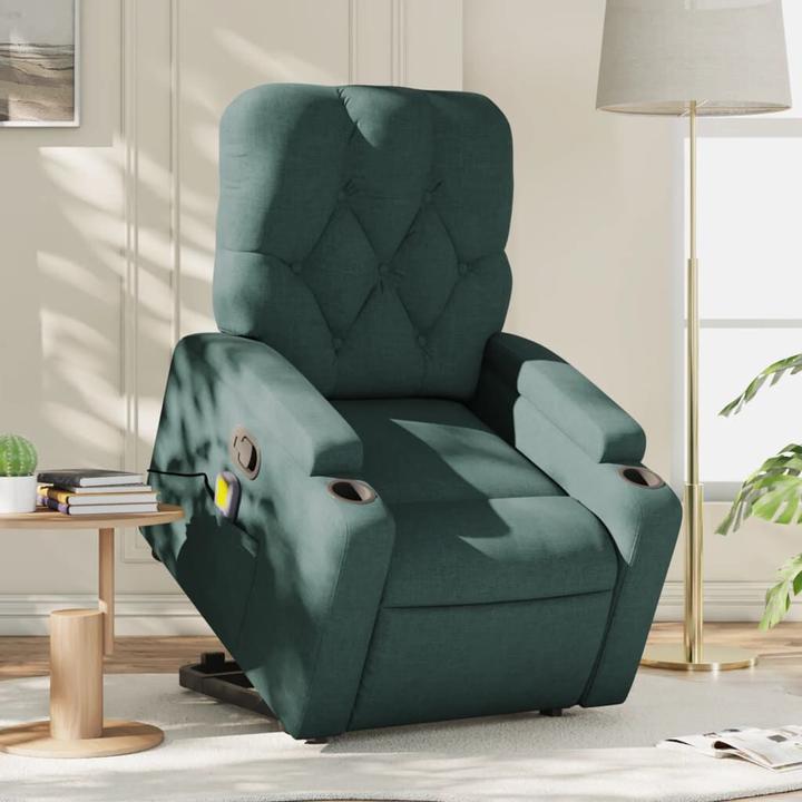 VidaXL Massagesessel mit Aufstehhilfe Fernsehsessel Relaxsessel Dunkelgrün Stoff
