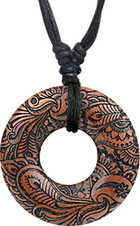 Actual product image Star Piercing Halskette schwarz Anhänger Donut Hawaii Muster aus Narra Holz (Organic, without brass)